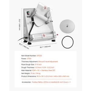 VEVOR Pizza Dough Roller Sheeter, 3-14 Inch Automatic Stainless Steel Pizza Press, Commercial Electric 370W Pasta Maker Machine, 260 pcs Per Hour, Adjustable Thickness, with Dough Press Lid