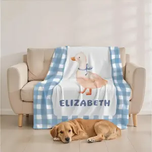 1pc Goose Blanket with Border, Watercolor Goose Name Blanket, Decorative Item, Checkered Blanket