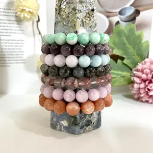 Crystal Bracelets Set Lasionite Purple Mica Morganite Black Rutile  Red Pyramid Kunzite Sunstone From IG Crystal