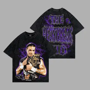 The Heartbreak Kid -Shawn Michaels WWE Premium Acid Washed 100% Cotton T-Shirt, WWE Icon Wrestling T-Shirt, Mr. WrestleMania Graphic Shirt, Classic 90s WWE Legend Apparel