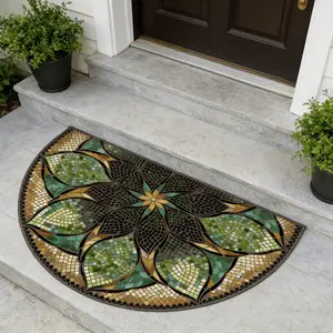Luxurious Vintage Floral Mosaic Half Round Rug, Non-Slip Entrance Mat, Durable Hallway Pad, Outdoor Stair Step Mat, Home Entry Mat, Floral Pattern Rug, Durable Decorative Mat