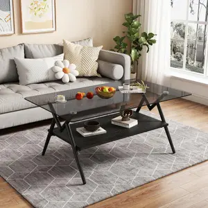 Rectangle Coffee Table with Tempered Glass Top and Golden Metal Legs Modern Table for Living Room Transparent Glass 38.6L x 22.83W x 17.3H 220lbs Load Capacity Stylish Design Durable Construction - Patio Chairs Set