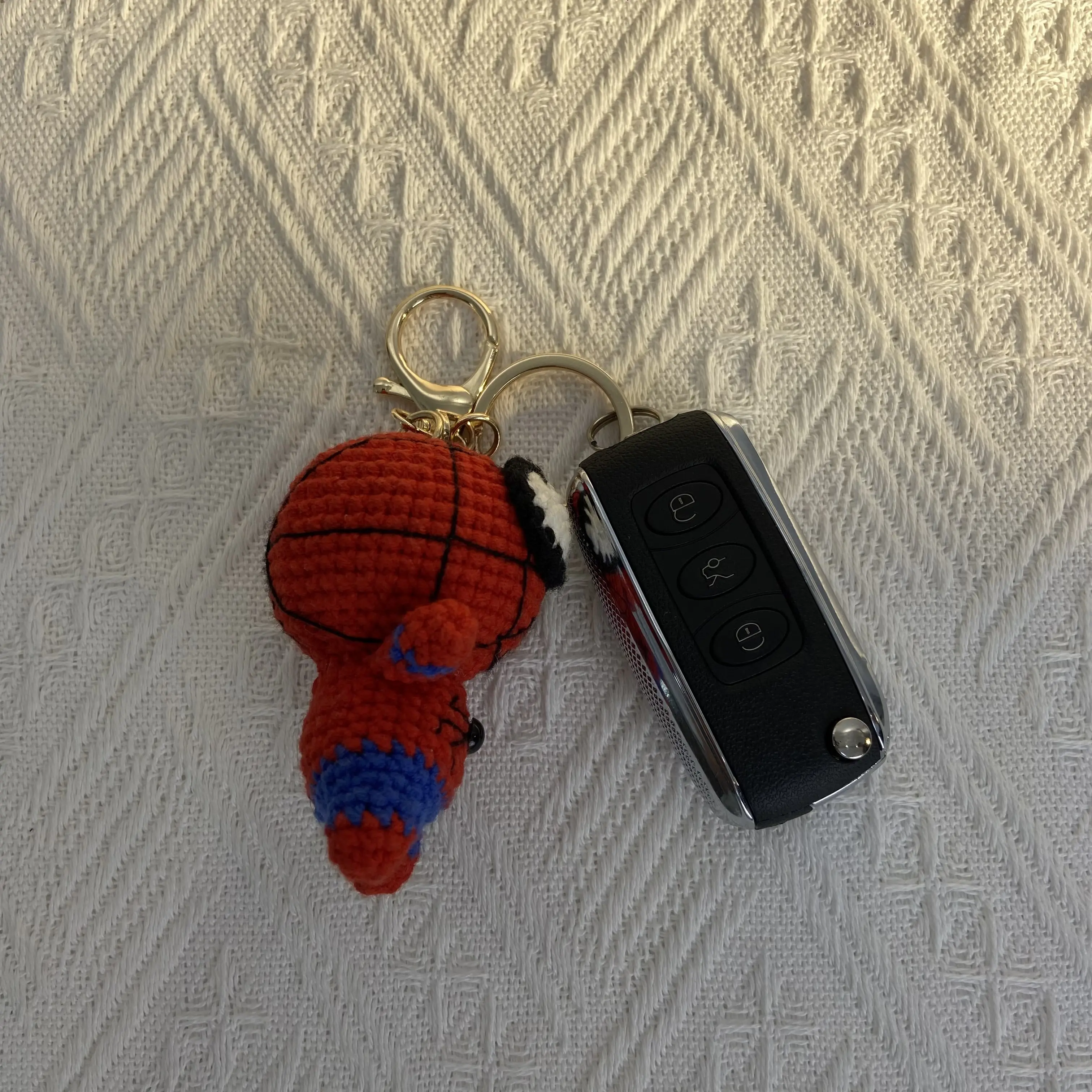 Handmade Crocheted Yarn Simple Handcrafted Look Mini Keychain Bag Charm - 1 Size Vehicles Car Interior Decoration Accessory for Everyday Use, One Size