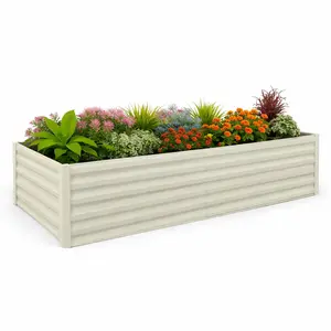 [FLASH SALE] Garvee 8x4x2ft Galvanized Raised Garden Bed,Deep Root Planter Box for Vegetables,Flowers,Herbs-Large Metal Raised Garden Bed Kit Outdoor,Beige