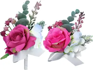 Wrist Corsage Pink Wedding Corsage for Boutonnieres, Prom Flower Decor Accessories for Women and Girls - 2pcs