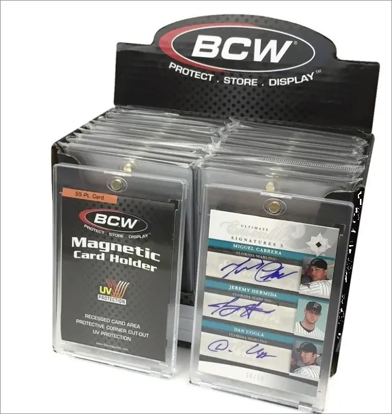 BCW 1-Touch Magnetic Trading Card Toploaders - 3"x4" Holders with Recessed Corners, Magnetic Closure, Assorted Sizes for Secure Storage