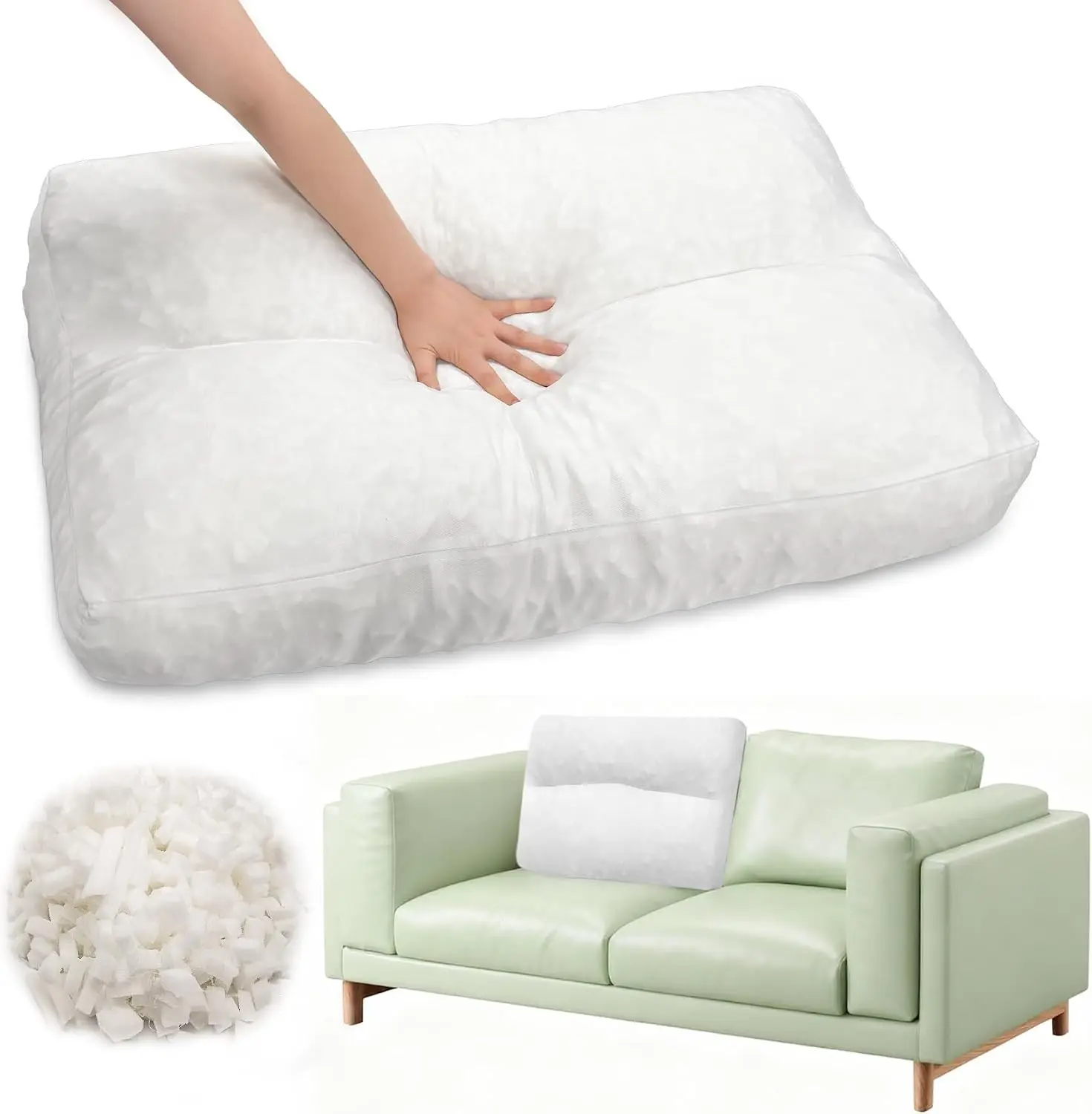 JZHLLA Shredded Foam Sofa Back Cushions Replacement Fluffy Memory Sponge Couch Pillow with Quilted Design 31x18x5 Inch Lumbar Support Pillow for Sofa Bed Floor