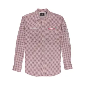 Wrangler Red Rodeo with Print Wrangler PBR Logo Men's Long Sleeve Collared Western Snap Shirt 112352655