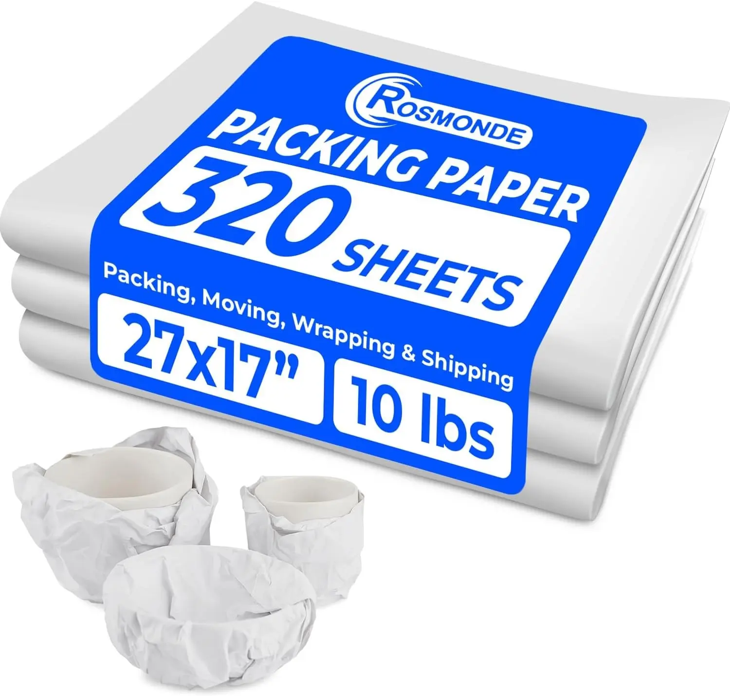 Rosmonde Packing Paper Sheets For Moving, 27" x 17", 10 lb | 320 Sheets | Non-Printed Sheets for Moving, Packing Material for Relocation, Shipping Supplies, Box Filler, Bulk Packing Sheets for Moving