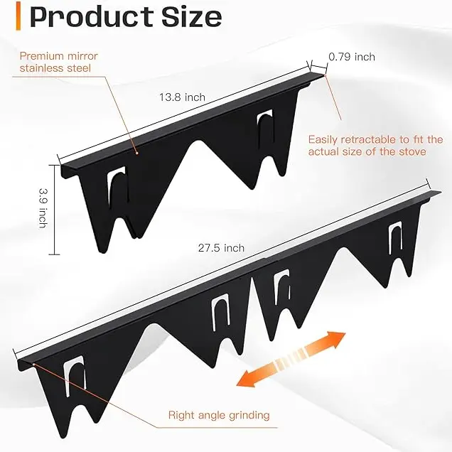 [SUPAFA] Stainless Steel Stove Gap Guards, Telescoping Range Trim Kit (2pc) - Heat Resistant, Easily Clean, Adjustable 13.8" to 27.5" Width, 0.79" Size, Gas Hose Compatible, Telescoping Design
