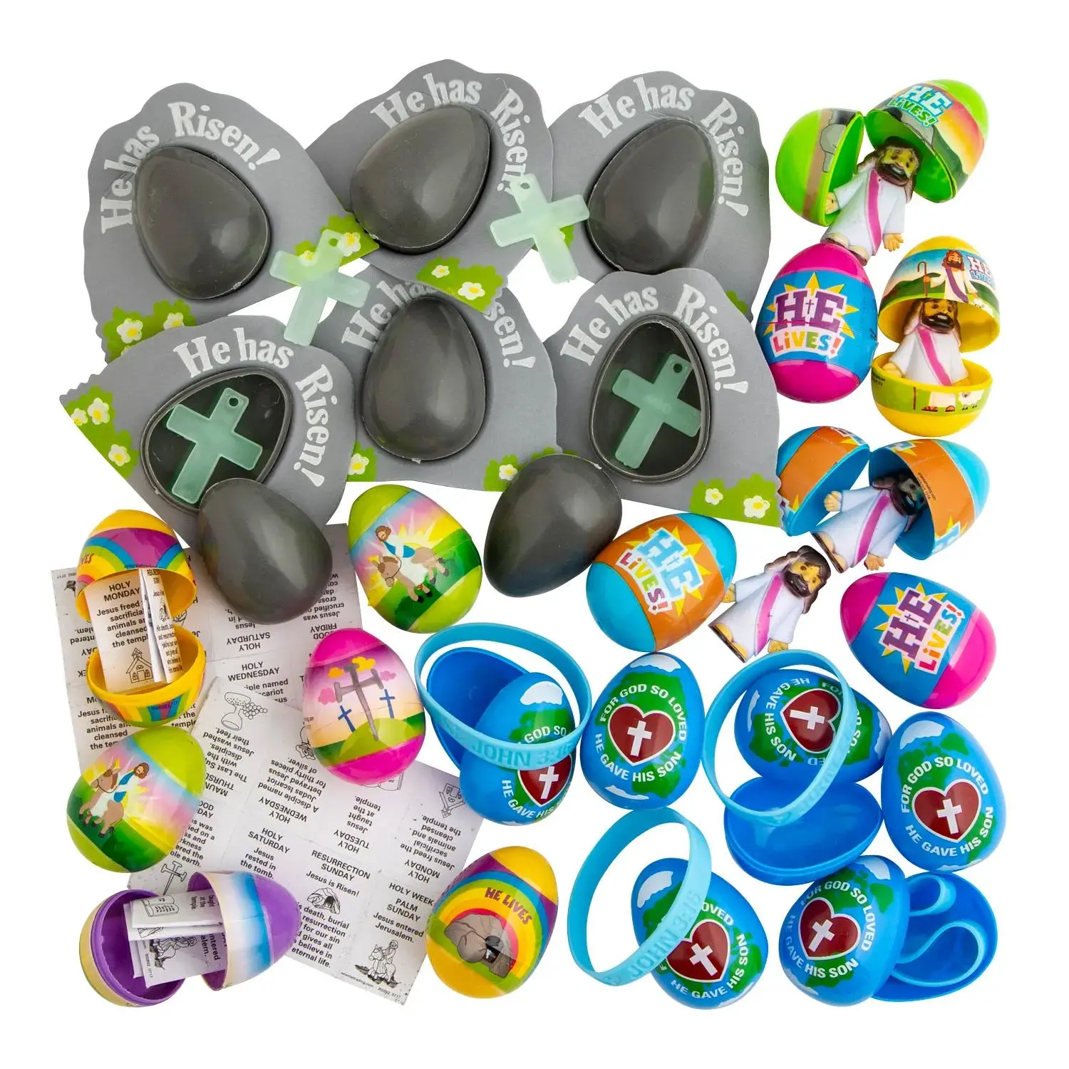 2.5" Bulk Religious Toy-Filled Plastic Easter Eggs Assortment, 240 Pcs, Easter Supplies for Pinata Surprises, Handouts, Party Favors