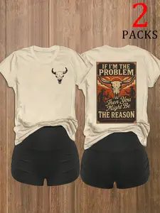 Women's Casual Short Sleeve Top + Shorts Set, Leopard Cow Head Pattern, Trendy Four Seasons Wear, Comfortable and Stylish