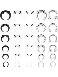 30Pcs Septum Pincher Tapers 16G 14G 12G 10G 8G 6G Horseshoe Septum Rings Acrylic Stainless Steel C Shape Septum Piercing Jewelry Body Piercing Jewelry Nose Ear Cartilage Septum Stretching Kit Septum Clicker Ring Nose Rings Hoops for Women Men