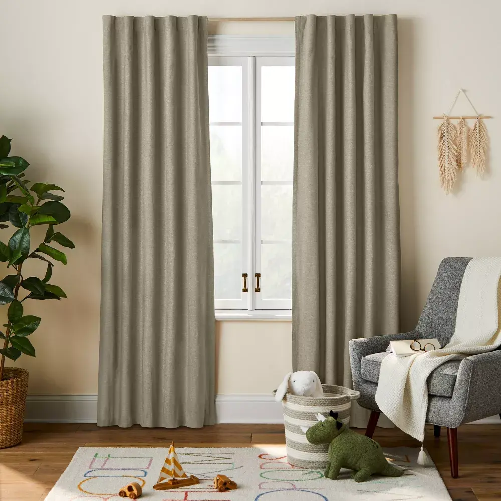 84" Blackout Chambray Cotton Kids' Panel Green - Pillowfort: Noise Reduction UV Protection Energy Efficient