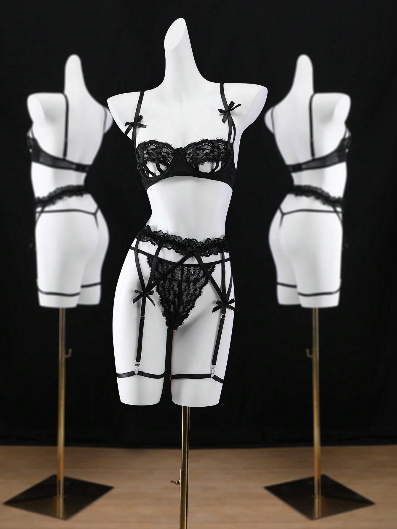 LUSHLACE Women's Sexy Lace Lingerie Set 5-Piece for Date Nights