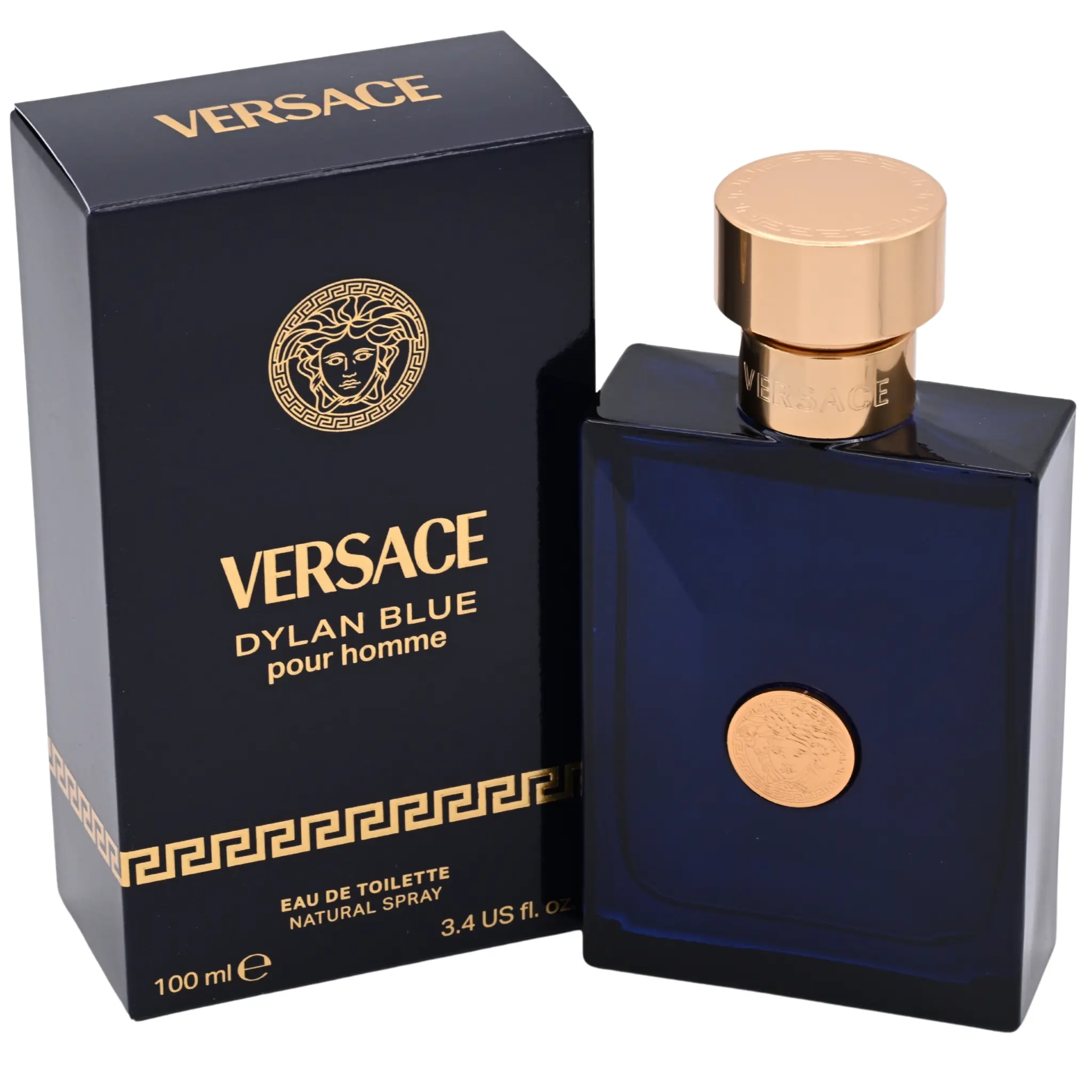 VERSACE Dylan Blue Pour Homme Eau de Toilette - Men's Signature Fresh Fragrance, 3.4 fl oz Blue Spray Cologne, Mediterranean Scent with Citrus, Aquatic, Fig Leaf Notes, Spray Bottle, Men's Fragrance, Signature Scent