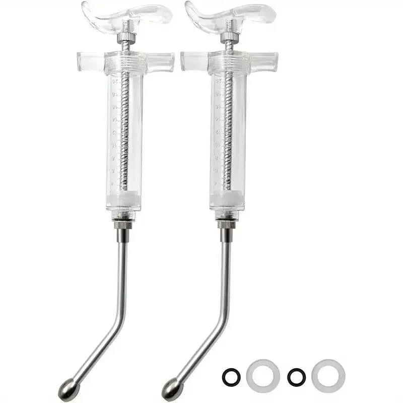 2pcs Reusable Goats Syringe with 2 Adjustable Drench Nozzles, 0.68oz Drench Gun Syringe for Sheep, Clear Design for Easy Dosage