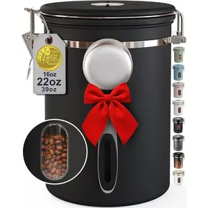 Coffee Canister with Window,Airtight Stainless Steel Pantry Container, Kitchen  Storage Organizers for Ground,Beans,Espresso,Rice,,Sugar,Cereal, Decor,Bar Accessories,Gifts,22OZ,Black