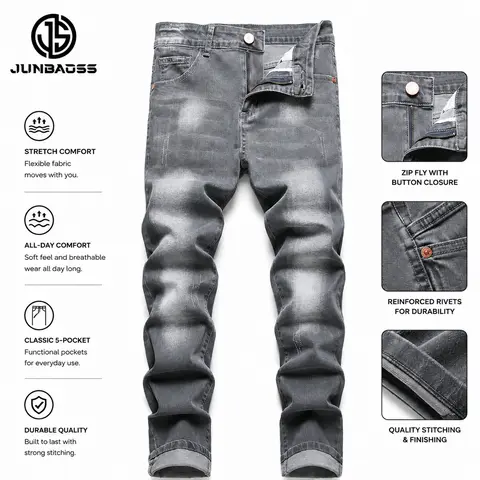 Men's Slim Fit Stretch Jeans Skinny Jeans for Men, Distressed Straight Leg Fashion Casual Popular Chic Comfort Flex Waist Denim Pants, Menswear Classic Street Style Cotton Fabric Jean Natural Hipster Personalized Stylish Jeans #SohoChic