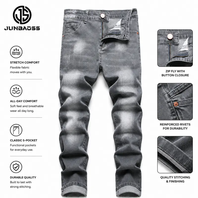 Men's Slim Fit Stretch Jeans Skinny Jeans for Men, Distressed Straight Leg Fashion Casual Popular Chic Comfort Flex Waist Denim Pants, Menswear Classic Street Style Cotton Fabric Jean Natural Hipster Personalized Stylish Jeans #SohoChic