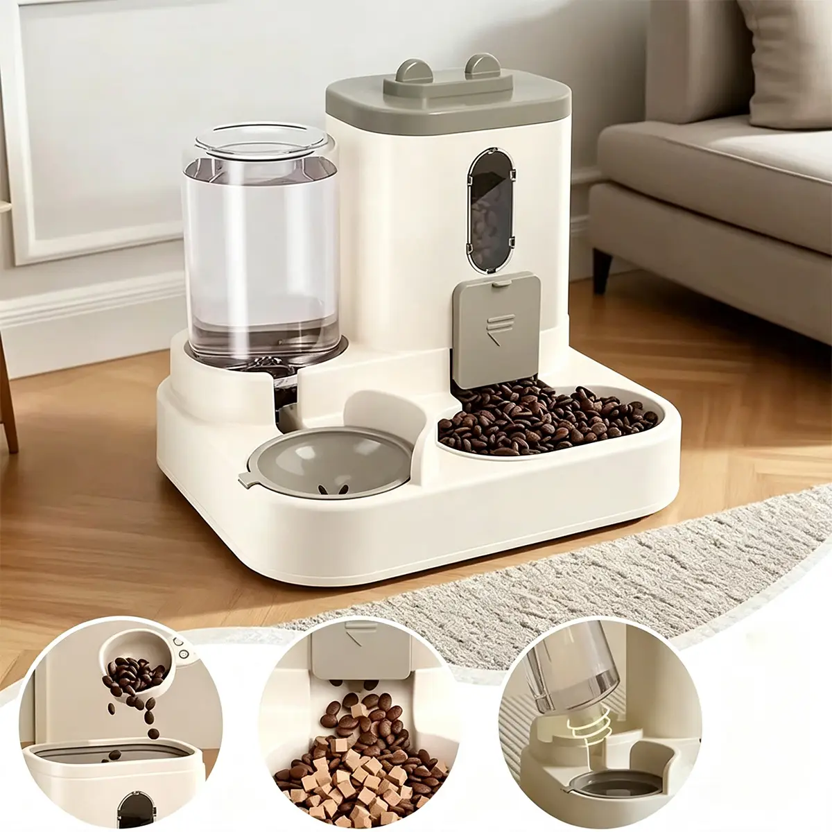 2-in-1 Automatic Cat Food Dispenser – Integrated Food & Water Feeding Station, Gravity-Fed Pet Feeder, No Batteries Required