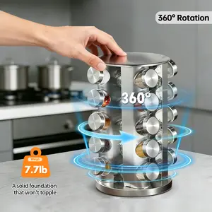 New multifunctional rotating kitchen spice rack & seasoning storage box set, 360° rotating design, stable base