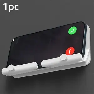 1pc Hands-Free Wall-Mounted Phone Holder with Adhesive Backing, Suitable for Bedroom, Living Room, Kitchen, Compatible with All Phones