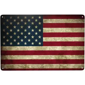 American Flag Retro Metal Tin Signs, Vintage Wall Art Sign Posters, USA Patriotic Flags Retro Wall Decor For Bar Home Living Room Cave Restaurants Cafes Pubs 8 x 12 Inch