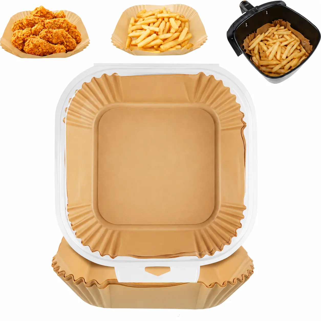 Disposable Square Non-Stick Air Fryer Liner Paper (100Pcs), for Home Roasting, Baking & Food Heating, Multi-Scenario Oven Microwave Bakeware, Heat Resistant Material, Convenient Disposable Kitchen Supply