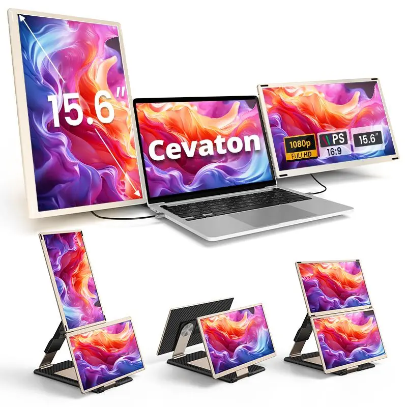 【Fathers Day Gift】Triple Laptop Screen Extender 15.6" FHD 1080P IPS Portable Monitor, Extended Laptop Screen, Build-in Stand and Dual Speakers, Flexible External Display, Plug and Play, For