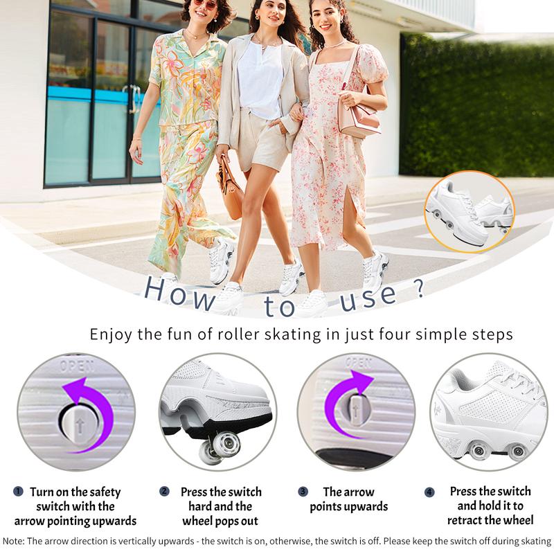 Yousulun Roller Skate Shoes, Multifunctional Roller Skates for Adult, 2-in-1 Deformation Rollerskates with 4 Retractable Wheels, Outdoor Sneakers, Unique Gift for Birthday Footwear