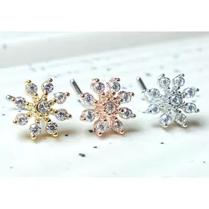 1pc CZ Gem Flower Starburst L-Bend Nose Ring Stud Screw 316L Surgical Steel