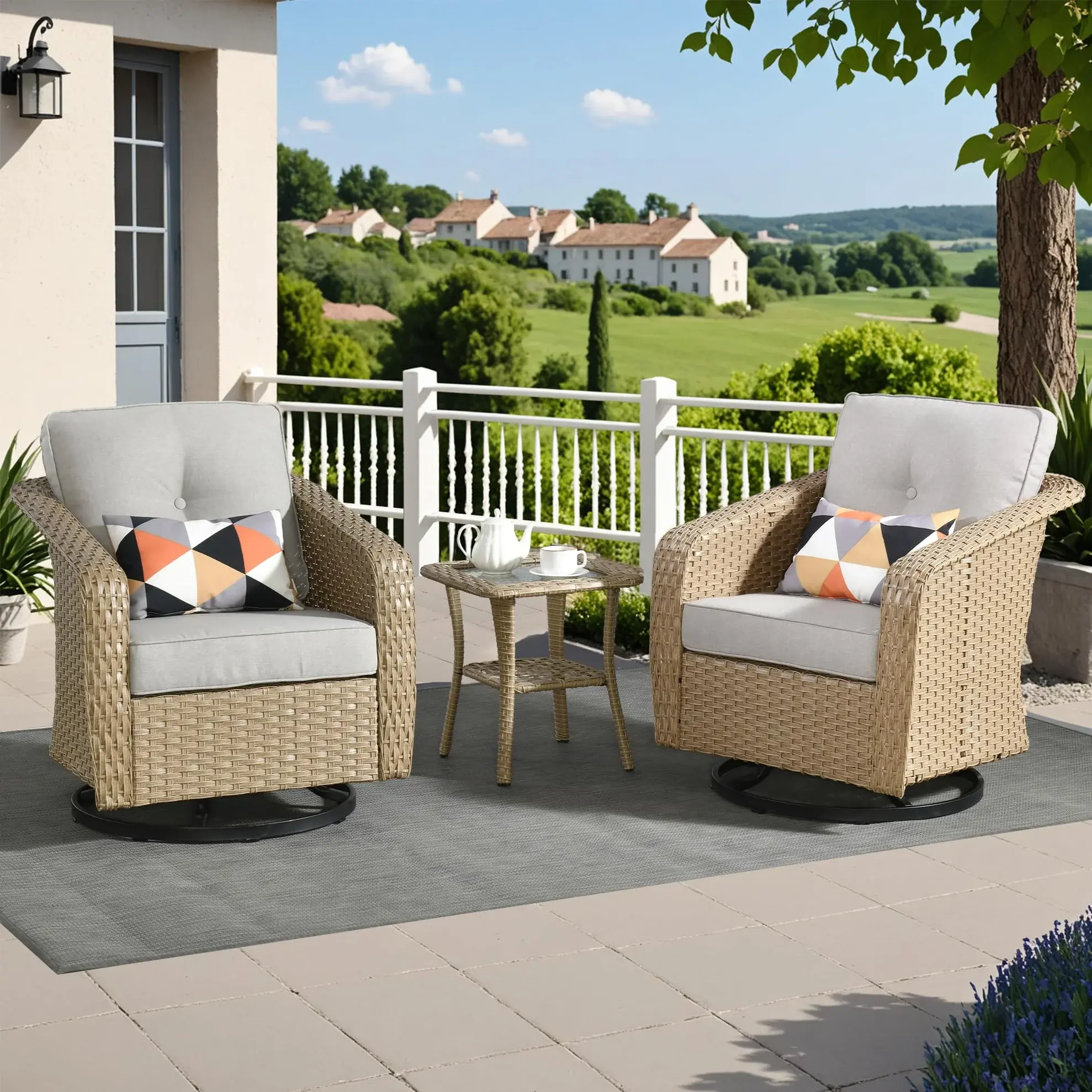 【Black Friday & Cyber Monday Deal】Ooswift 3-Piece Patio Glider Chair Set, 2 Outdoor Rocking Bench with Side Table, Classic Metal Garden Glider for Porch, Lawn, Backyard, Perfect for Couples & Small Spaces