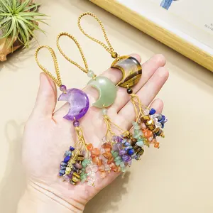 DIY Clear Quartz Moon Amethyst Keychain, Healing Crystal Accessory for Car Keys, Unique Gift Idea for Women, Stylish Keychain