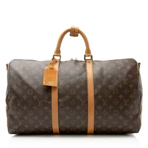 Pre-owned Louis Vuitton Leather Luggage Vintage Monogram Canvas Keepall Bandouliere 50 Duffle
