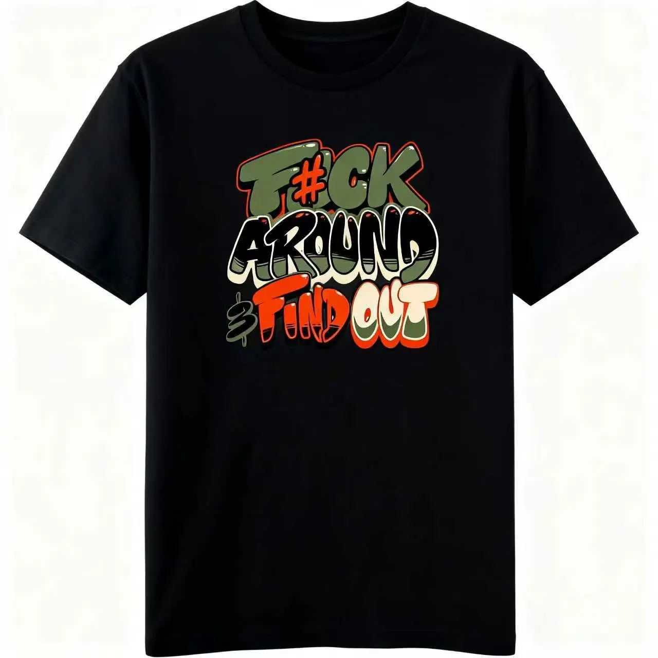 Olive Drab Men's Casual Pattern Tee Black with Eye-Catching F#CK AROUND & FIND OUT Graffiti Print Geometric Pattern Regular Fit Year Top Stylish Shortsleeve Tropical casual graphic short sleeve tee Soft Cotton Crewneck T-Shirts adult funny t-shirt