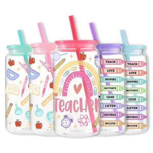 Teacher Appreciation Gifts, 16oz/500ML Plastic Mason Cup with Lids and Straw, Summer Drink Cup, Plastic Tumblers, Back to School Gift for Women, Bottle, Reusable Water Bottle