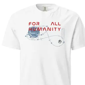 Comfort Colors Artemis II For All Humanity T-Shirt, NASA Moon Mission Graphic Tee, Space Exploration Vintage Shirt for Men Women Science Gift USA