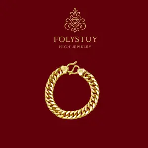 [8.6inch by 12mm Flat Big Cuba Bracelet]【FOLYSTUY (W173)】Unisex Gold Chain Jewelry
