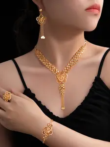 5-Piece Luxury Floral Tassel Copper Set, 22k Gold Coating, Romantic French Design, Perfect for Weddings, Parties and Gifts, Elegant Gold Gift Box Included, Durable