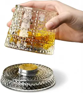 360° Rotating Whiskey Glass Tumbler | Spinning Crystal Tumbler with Stress Relief Base, Embossed Patterns for Scotch, Bourbon, Cocktails