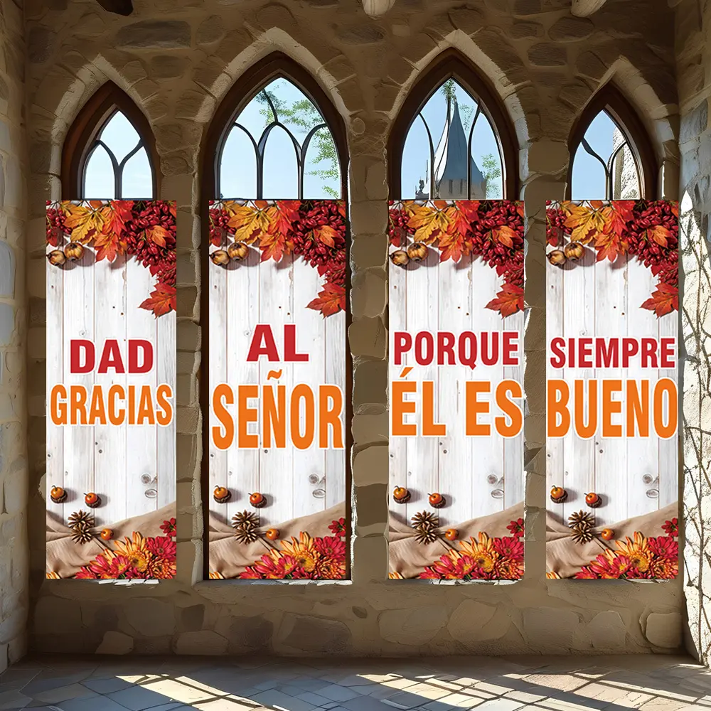 4 Pcs Religious Banners, Polyester Material Autumn Religious Vertical Banner Set Give Thanks to The Lord Quote Thanksgiving Church Home Wall Decoration