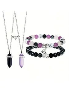 Handmade Jewelry Set, Complete Set, 2 Necklaces & 2 Bracelets, Heart Design Beaded Accessories, Perfect Gift for Men & Women