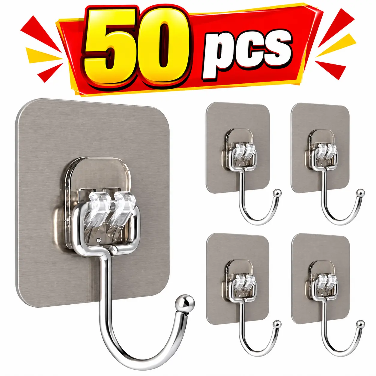 Heavy Duty Metal Adhesive Wall Hooks (22lb Capacity) - Waterproof No-Drill Home Organiser Hooks for Kitchen, Bathroom, Coats, Bags, Cookware, Household Hooks