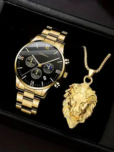 2-piece men's exquisite watch set, men's business high-end quartz men's watch set