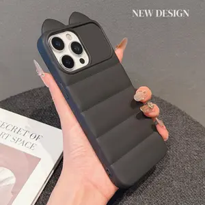 Cute cat ears case for iPhone 17 Pro Max, simple, drop-proof, solid color, stylish, ultra-thin, soft protective case for 14 Pro/15/16 models.