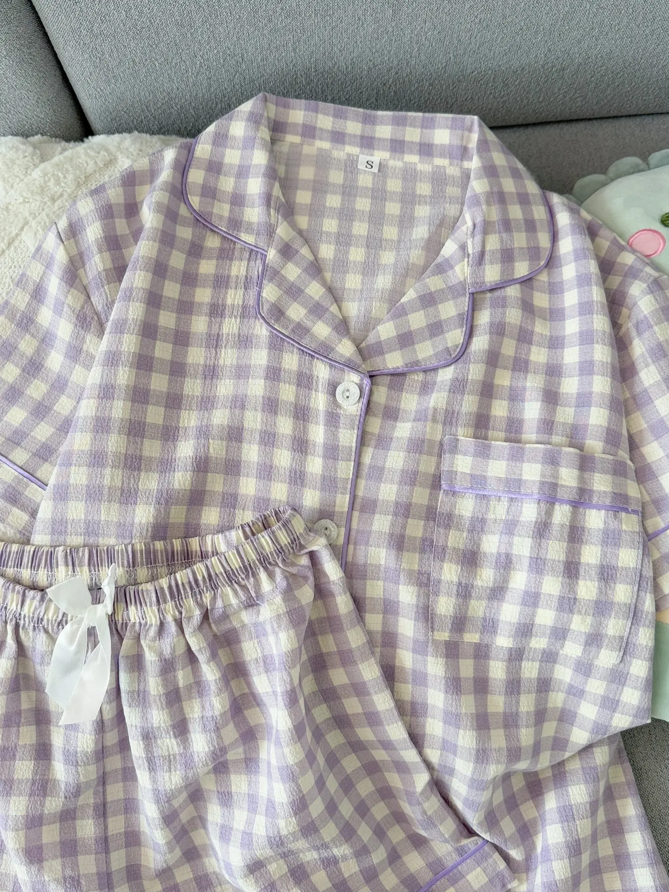 Lightweight Plaid Pajama Set, Casual Loose-Fitting Summer Sleepwear, Loungewear, Loose Lounge Clothes, Homewear, Short Sleeve and Shorts, Sweet Style for Women, Pjs