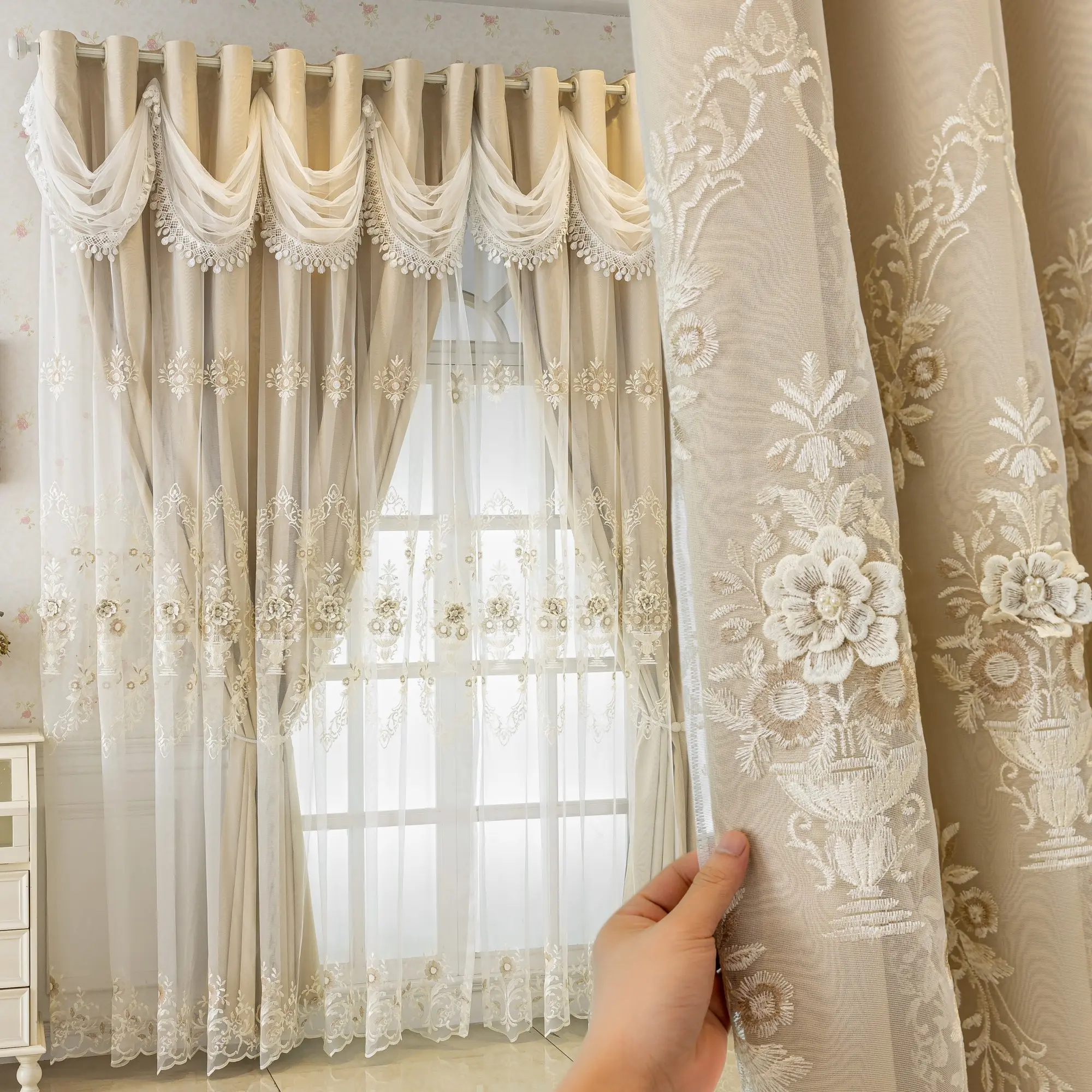 1pc European Thickened Main Curtain, Home Decoration Curtain, Window Curtain, Heavy Curtain, 100% Full Light Blocking, Water Wave Curtains, Bedroom Balcony Living Room Sunshade Cloth