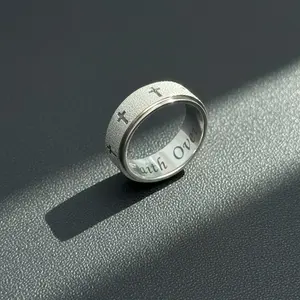 Faith Over Fear Cross Spinner Ring-Rotating Anxiety Relief Ring for Men & Women, Stress Relief Fidget Jewelry, Perfect Gift