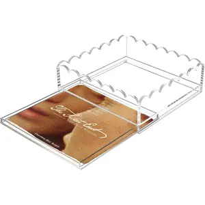 Acrylic Trays for Needlepoint 6" x 6", Scalloped Acrylic Tray with Drawer for Insert Needlepoint, Photos, Art, Fabric, Napkin, Messages Display Basket, Decorative Tray Gift for Home Office